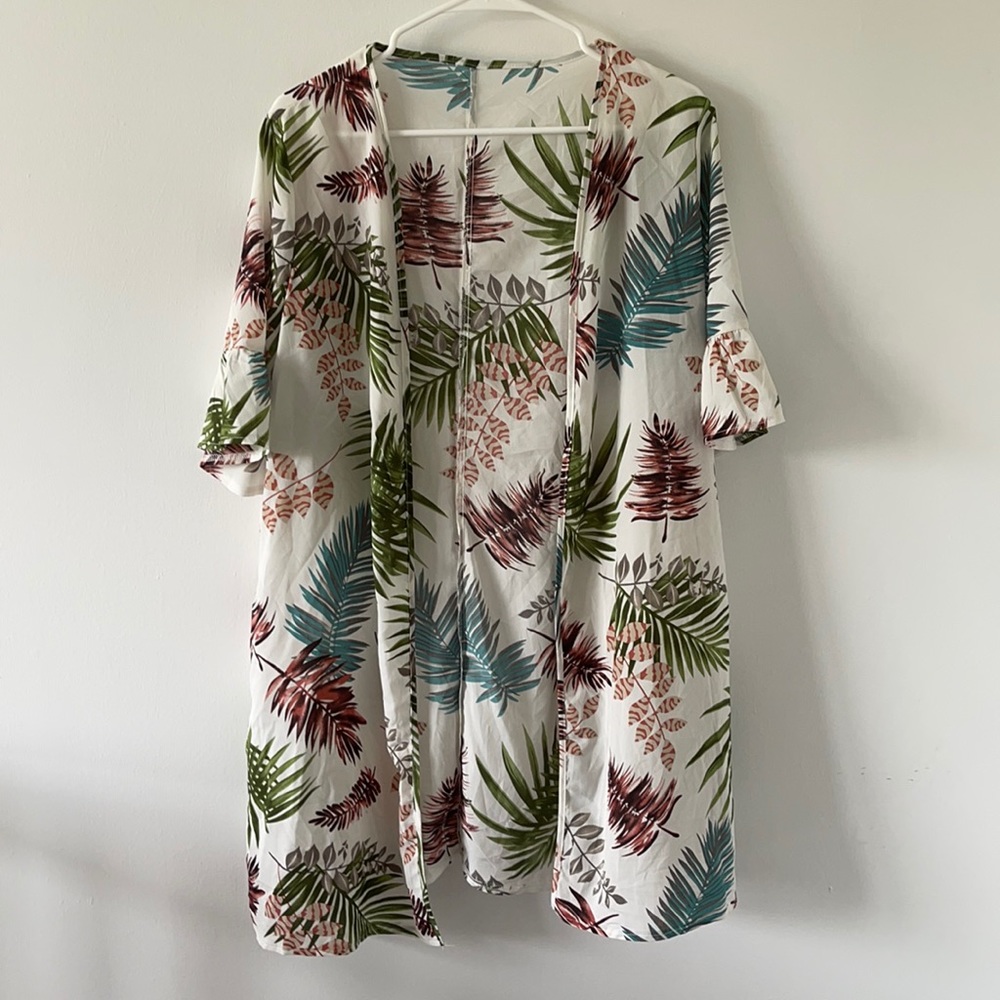 SHEIN Multicolor Leaf Print Swim Coverup